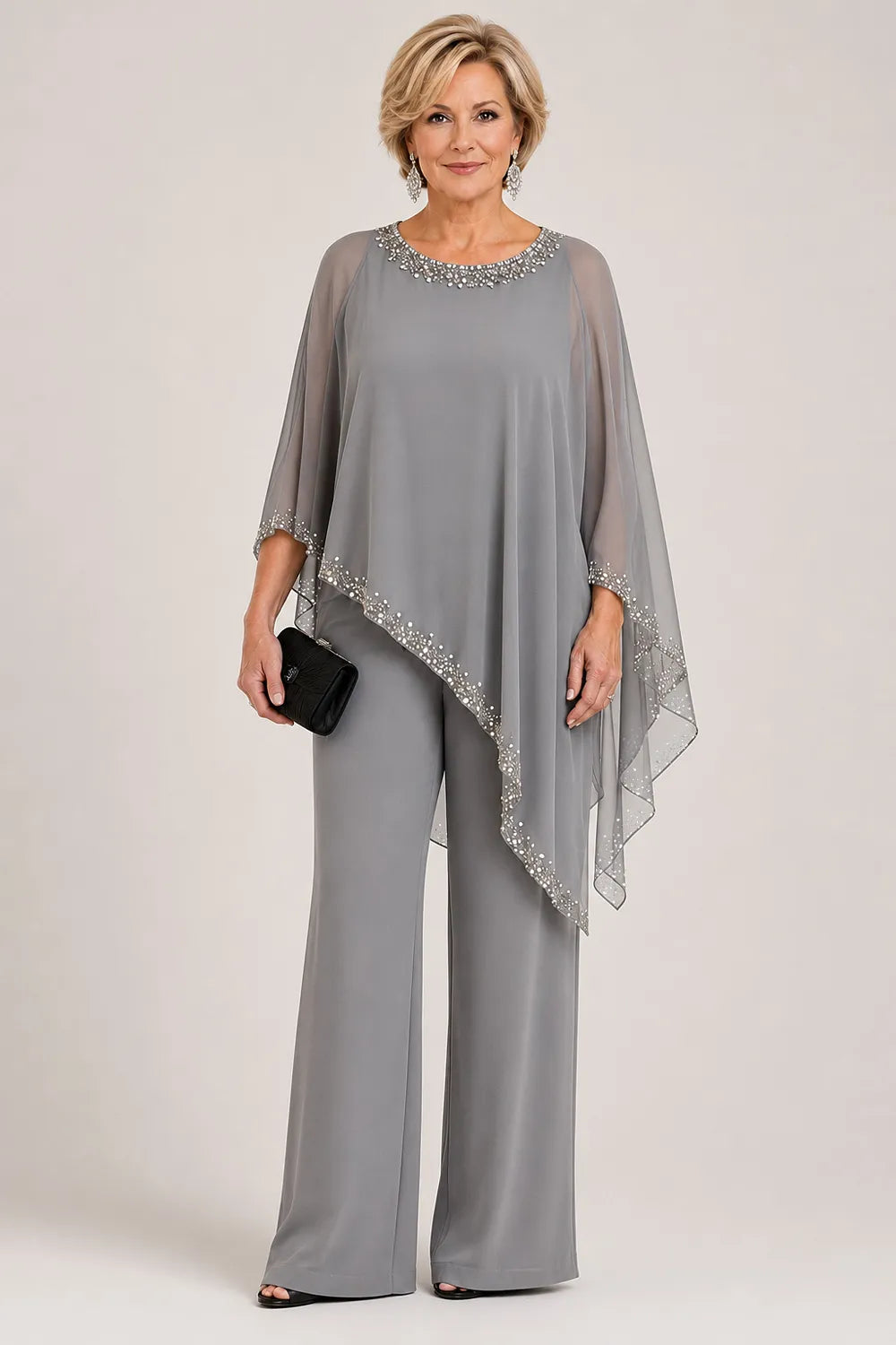 Harriet™ | Beaded Chiffon Cape Pant Suit