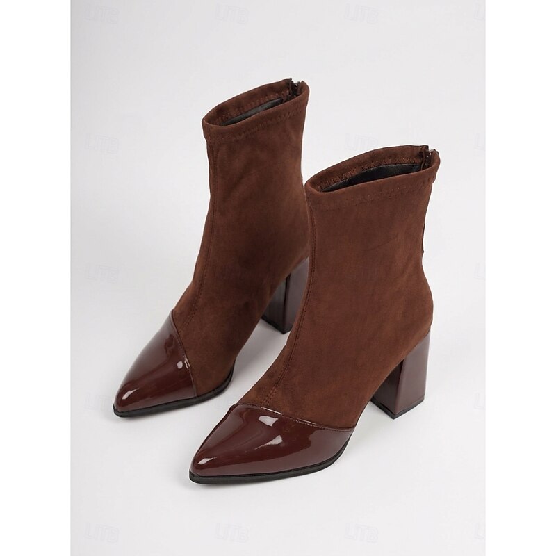Lucia™ | Sleek Cap-Toe Chunky Heel Ankle Boots