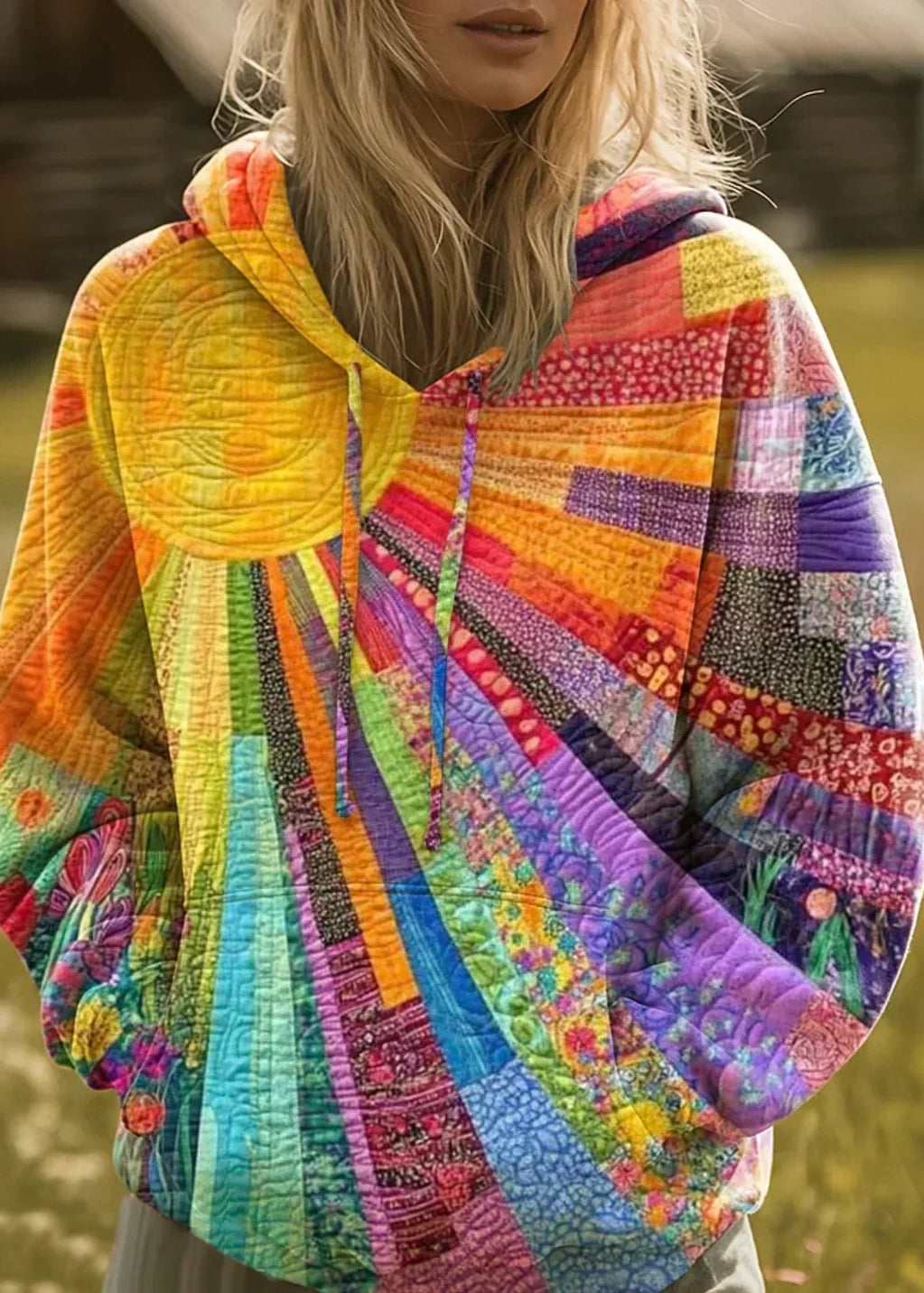 Dawnella™ | Bohemian Multicolor Patchwork Hoodie