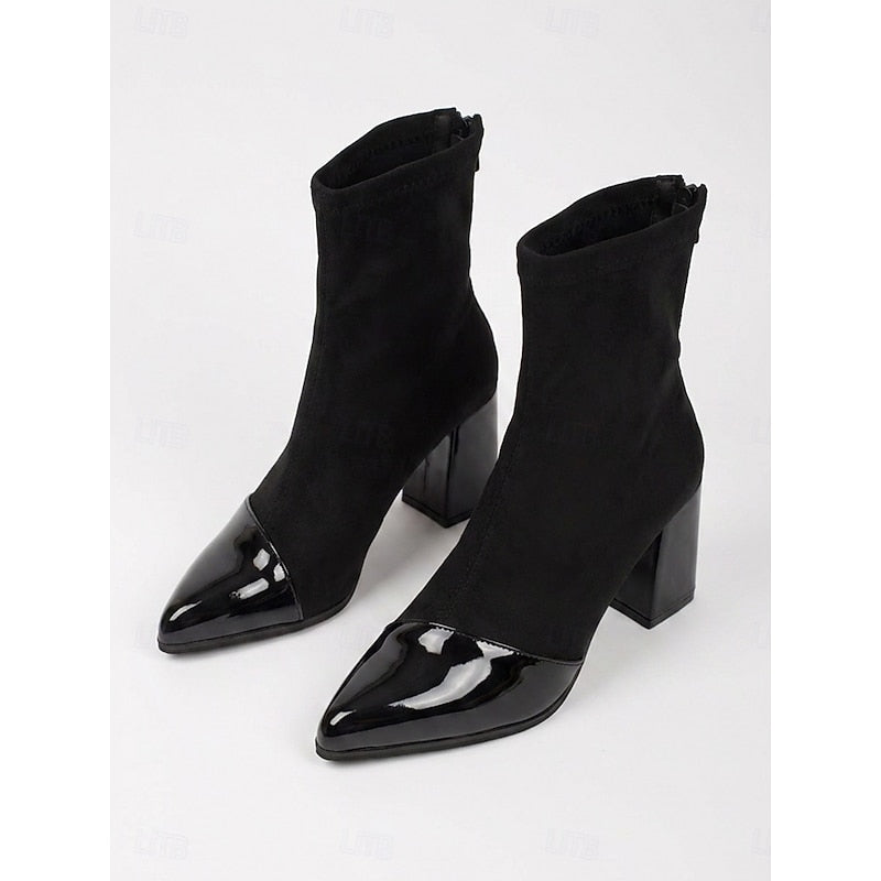 Lucia™ | Sleek Cap-Toe Chunky Heel Ankle Boots