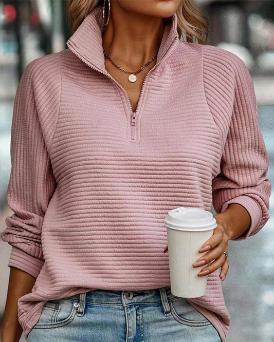 Camila | Women's Quarter-Zip Ribbed Pullover Sweater Stand Collar