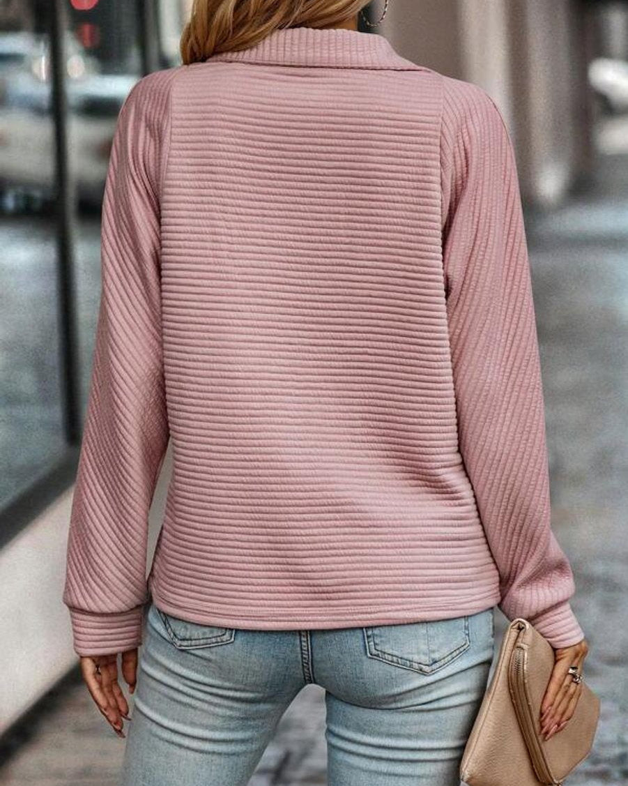 Camila | Women's Quarter-Zip Ribbed Pullover Sweater Stand Collar
