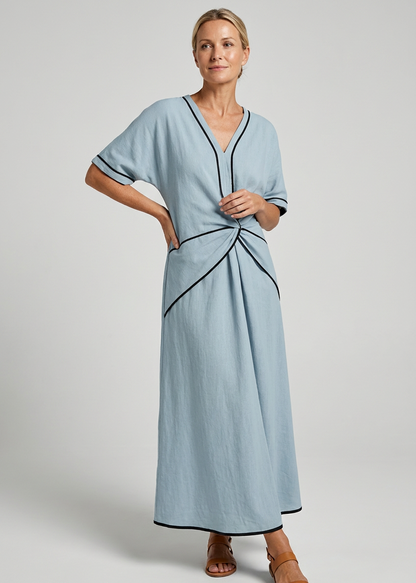 Women's Summer Dress | Twist Front Maxi V-Neck Trim