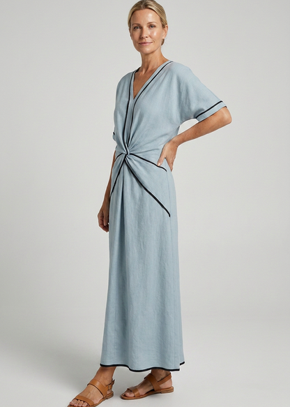 Women's Summer Dress | Twist Front Maxi V-Neck Trim