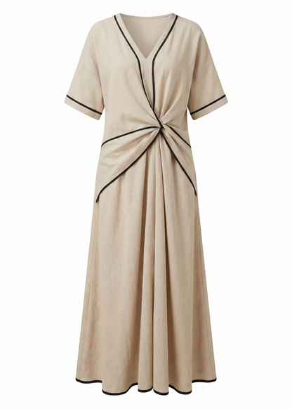 Women's Summer Dress | Twist Front Maxi V-Neck Trim