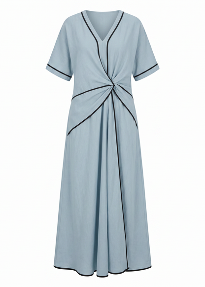 Women's Summer Dress | Twist Front Maxi V-Neck Trim