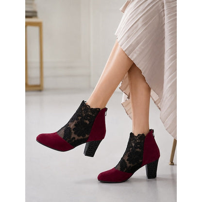 Helena™ | Floral-Lace Block Heel Ankle Boots