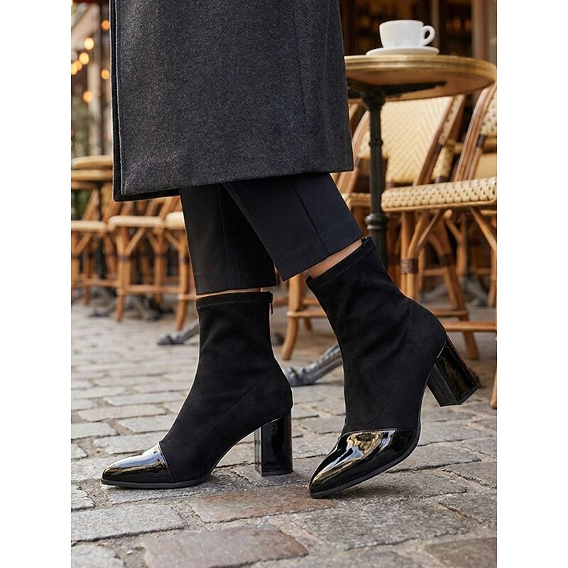 Lucia™ | Sleek Cap-Toe Chunky Heel Ankle Boots